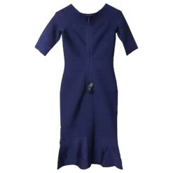 Robe évasée à Encolure Bateau Herve Leger En Rayonne Bleue -ModeChic Magasin 776862 5