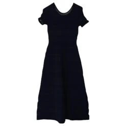 Sandro Paris Robe Mi-Longue Tricotée Riley En Viscose Bleue -ModeChic Magasin 777003 4