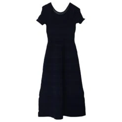 Sandro Paris Robe Mi-Longue Tricotée Riley En Viscose Bleue -ModeChic Magasin 777003 5