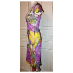 ANTIK BATIK ROBE DRESS PALM BEACH SOIE PIERRES PAMPILLES CRENOLINE TS 36 Rose -ModeChic Magasin 780188 4