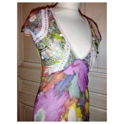 ANTIK BATIK ROBE DRESS PALM BEACH SOIE PIERRES PAMPILLES CRENOLINE TS 36 Rose -ModeChic Magasin 780188 8