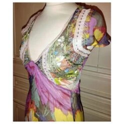 ANTIK BATIK ROBE DRESS PALM BEACH SOIE PIERRES PAMPILLES CRENOLINE TS 36 Rose -ModeChic Magasin 780188 9