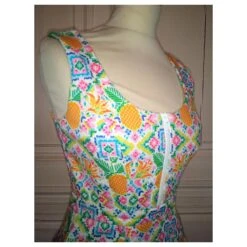 MANOUSH ROBE DRESS REVERSE RETRO FIFTIES ESANAR PINEAPPLE T 34 Multicolore Blanc Cassé -ModeChic Magasin 783605 10