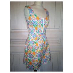 MANOUSH ROBE DRESS REVERSE RETRO FIFTIES ESANAR PINEAPPLE T 34 Multicolore Blanc Cassé -ModeChic Magasin 783605 2