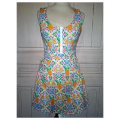 MANOUSH ROBE DRESS REVERSE RETRO FIFTIES ESANAR PINEAPPLE T 34 Multicolore Blanc Cassé -ModeChic Magasin 783605 3