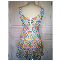 MANOUSH ROBE DRESS REVERSE RETRO FIFTIES ESANAR PINEAPPLE T 34 Multicolore Blanc Cassé -ModeChic Magasin 783605 4