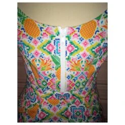 MANOUSH ROBE DRESS REVERSE RETRO FIFTIES ESANAR PINEAPPLE T 34 Multicolore Blanc Cassé -ModeChic Magasin 783605 5