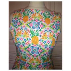 MANOUSH ROBE DRESS REVERSE RETRO FIFTIES ESANAR PINEAPPLE T 34 Multicolore Blanc Cassé -ModeChic Magasin 783605 9