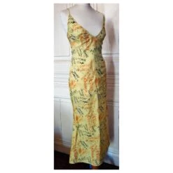 CHRISTIAN LACROIX ROBE DRESS ULTRA LIGHT PAILLE DORé MULTISIGLES T34/36 Jaune -ModeChic Magasin 791418 10