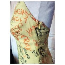 CHRISTIAN LACROIX ROBE DRESS ULTRA LIGHT PAILLE DORé MULTISIGLES T34/36 Jaune -ModeChic Magasin 791418 5