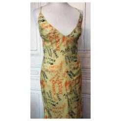 CHRISTIAN LACROIX ROBE DRESS ULTRA LIGHT PAILLE DORé MULTISIGLES T34/36 Jaune -ModeChic Magasin 791418 6