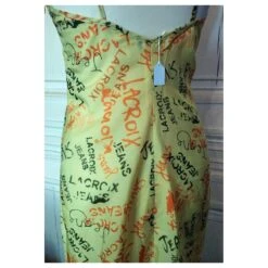 CHRISTIAN LACROIX ROBE DRESS ULTRA LIGHT PAILLE DORé MULTISIGLES T34/36 Jaune -ModeChic Magasin 791418 9
