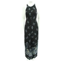 Reformation Robe Longue Imprimée Noire Avec Bretelles En Cuir -ModeChic Magasin 803304 2