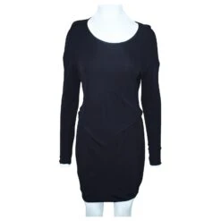 Calvin Klein Robe Drapée Noire à Manches Longues -ModeChic Magasin 804613 2