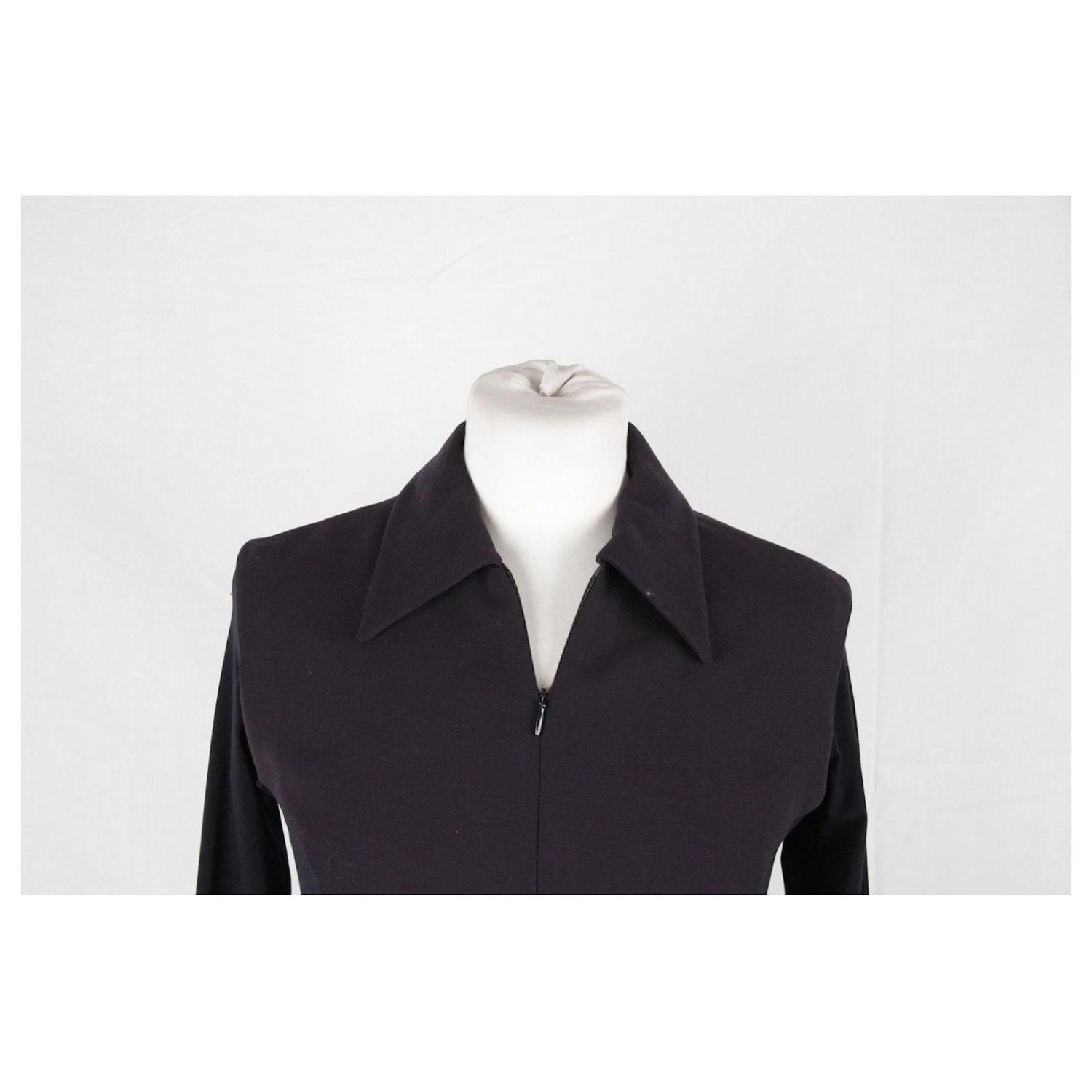 Donna Karan Robe Longue Bleue à Manches Longues Et Fermeture éclair Sur Le Devant Taille 6 4 Donna Karan Robe Longue Bleue à Manches Longues Et Fermeture éclair Sur Le Devant Taille 6 – Image 4