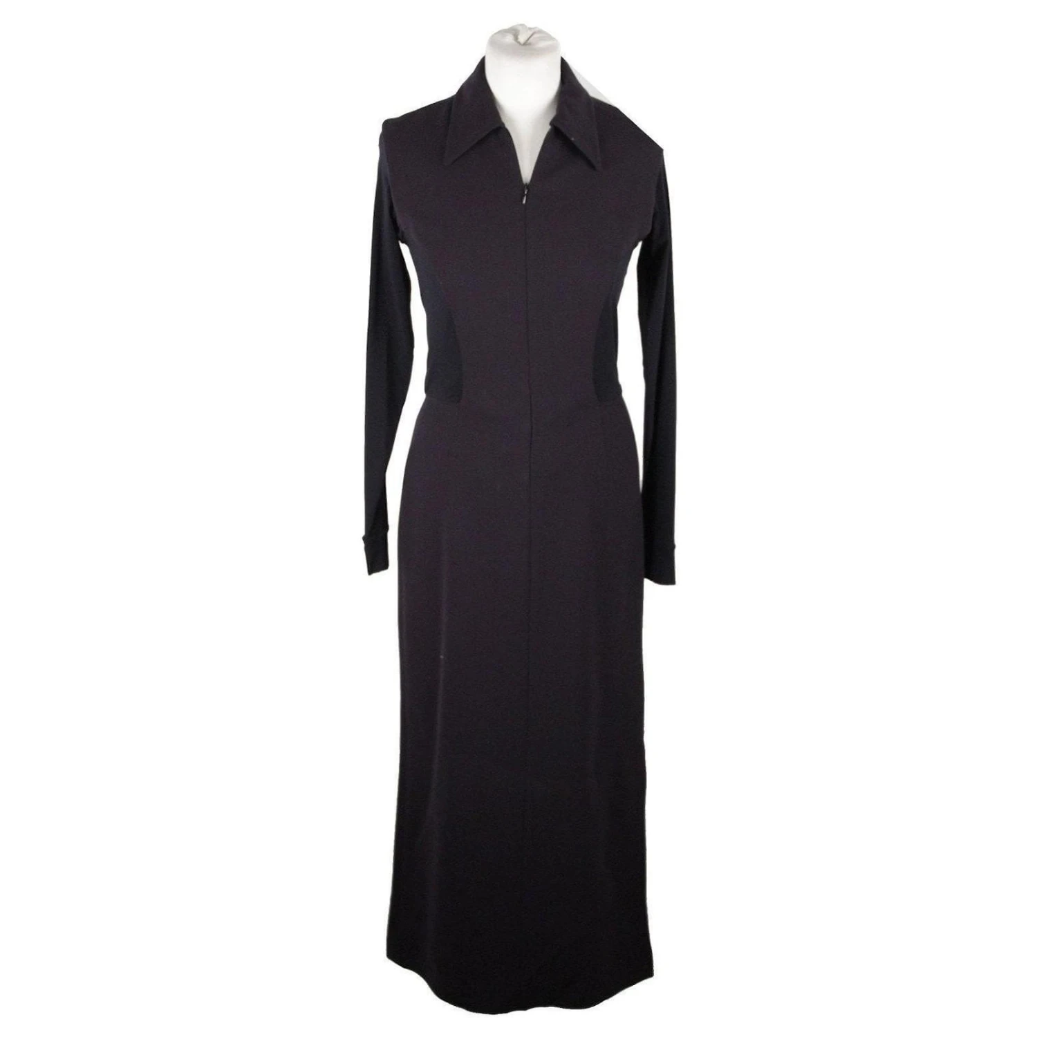 Donna Karan Robe Longue Bleue à Manches Longues Et Fermeture éclair Sur Le Devant Taille 6 9 Donna Karan Robe Longue Bleue à Manches Longues Et Fermeture éclair Sur Le Devant Taille 6 – Image 9