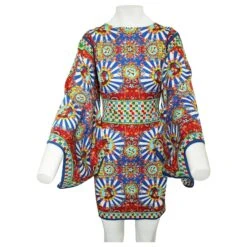 Dolce & Gabbana Robe Imprimée à Manches Asymétriques Carretto Siciliano -ModeChic Magasin 805131 4