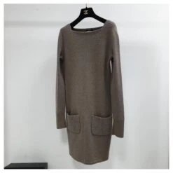 Robe Pull Chanel Laine Cachemire Lurex Tricot CC Logo Boutons Marron -ModeChic Magasin 807484 5