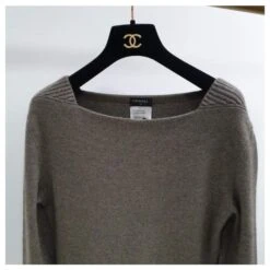 Robe Pull Chanel Laine Cachemire Lurex Tricot CC Logo Boutons Marron -ModeChic Magasin 807484 9