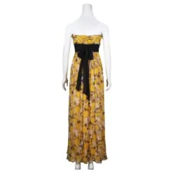 Bcbg Max Azria Jaune, Robe Longue En Soie Noire Et Blanche Sans Bretelles -ModeChic Magasin 809583 3