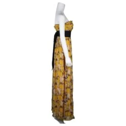 Bcbg Max Azria Jaune, Robe Longue En Soie Noire Et Blanche Sans Bretelles -ModeChic Magasin 809583 4