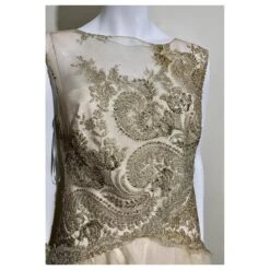 Robe Dorée En Dentelle Et Tulle Marchesa Notte -ModeChic Magasin 821271 3