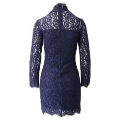 Sandro Paris Mini Robe Col Montant Festonné En Dentelle Acrylique Bleu Marine -ModeChic Magasin 826372 3