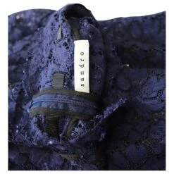 Sandro Paris Mini Robe Col Montant Festonné En Dentelle Acrylique Bleu Marine -ModeChic Magasin 826372 5