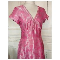 MARC JACOBS ROBE SOIE BROCHEE 23 PERLES BRANDEBOURGS T38/40 Rose -ModeChic Magasin 831096 8