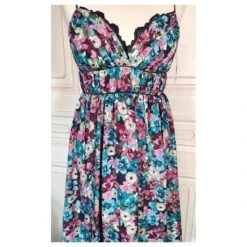 ALAIN MANOUKIAN ROBE DRAPEE LACEE POINTES DOUBLE DECOLLETE DRESS T36/38 Bleu Marine -ModeChic Magasin 833318 10