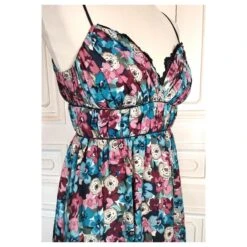 ALAIN MANOUKIAN ROBE DRAPEE LACEE POINTES DOUBLE DECOLLETE DRESS T36/38 Bleu Marine -ModeChic Magasin 833318 3