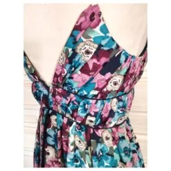 ALAIN MANOUKIAN ROBE DRAPEE LACEE POINTES DOUBLE DECOLLETE DRESS T36/38 Bleu Marine -ModeChic Magasin 833318 4