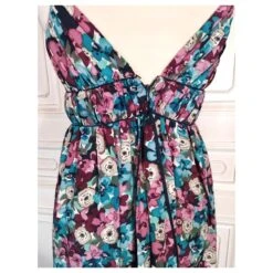 ALAIN MANOUKIAN ROBE DRAPEE LACEE POINTES DOUBLE DECOLLETE DRESS T36/38 Bleu Marine -ModeChic Magasin 833318 7