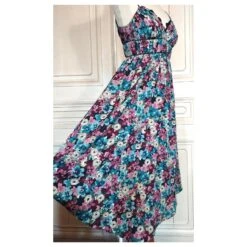 ALAIN MANOUKIAN ROBE DRAPEE LACEE POINTES DOUBLE DECOLLETE DRESS T36/38 Bleu Marine -ModeChic Magasin 833318 9