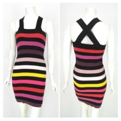 SONIA RYKIEL POUR H&M ROBE LAINE PIMA BAYADERE BRETELLES CROISEES TM T 38/40 Multicolore -ModeChic Magasin 839188 3