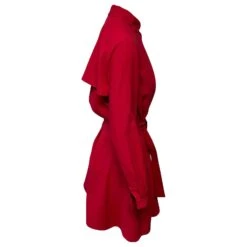 Maje Robe Courte Manches Longues Ceinturée En Polyester Rouge -ModeChic Magasin 841100 3