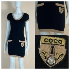 Chanel Robe Cachemire Patch CC Noir -ModeChic Magasin 847621 3