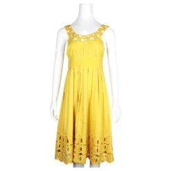Catherine Malandrino Robe Moutarde Avec Encolure Et Ourlet Brodés Jaune -ModeChic Magasin 852924 2