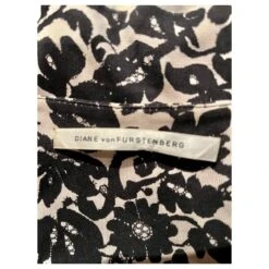 Diane Von Furstenberg Robe Tunique Vintage En Soie DvF Noir Écru -ModeChic Magasin 854292 4