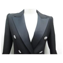 NEUF VESTE BLAZER ROBE ALEXANDRE VAUTHIER 36 S EN SATIN NOIR BLACK JACKET -ModeChic Magasin 854970 2