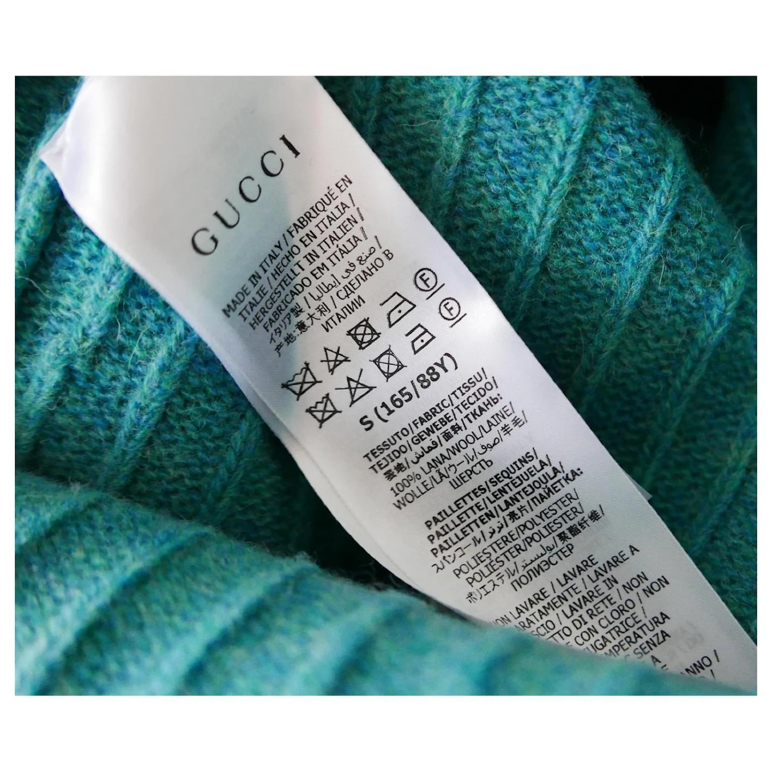 Robe à Nœud à Sequins En Laine Aqua Gucci Turquoise 9 Robe à Nœud à Sequins En Laine Aqua Gucci Turquoise – Image 9
