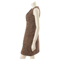 *Robe Sans Manches à Carreaux En Tweed Dolce & Gabbana Marron -ModeChic Magasin 861486 3