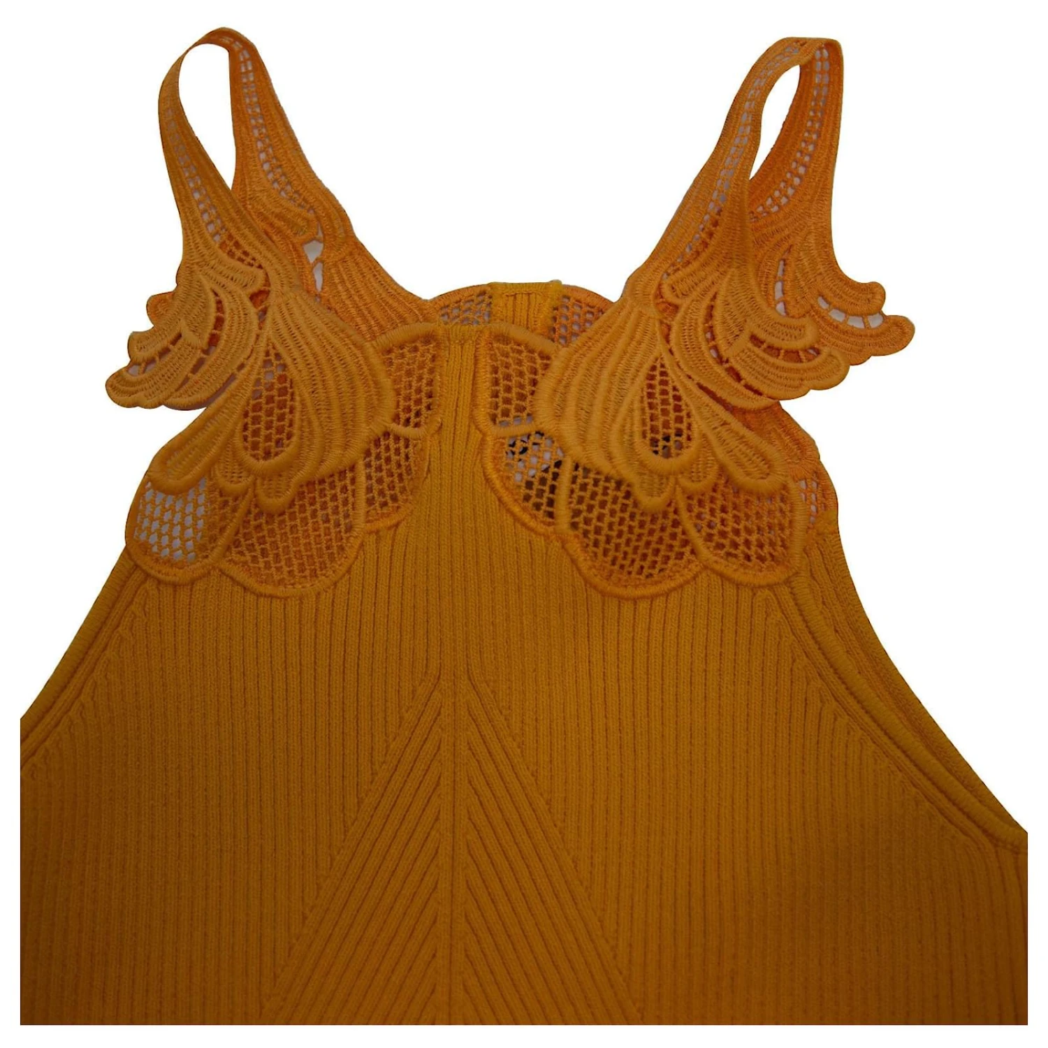 Self Portrait Robe Mi-longue En Maille à Empiècement En Dentelle En Viscose Jaune 6 Self Portrait Robe Mi-longue En Maille à Empiècement En Dentelle En Viscose Jaune – Image 6