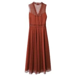 Robe Sandro En Tulle Brodé Polyester Rouge -ModeChic Magasin 862178 5