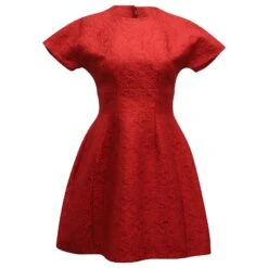 Dolce & Gabbana Robe évasée En Jacquard à Manches Courtes En Coton Rouge -ModeChic Magasin 862248 2