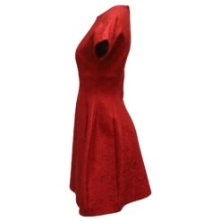 Dolce & Gabbana Robe évasée En Jacquard à Manches Courtes En Coton Rouge -ModeChic Magasin 862248 3