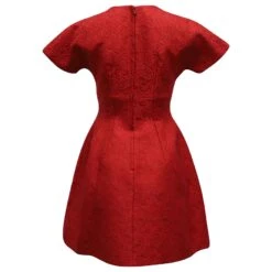 Dolce & Gabbana Robe évasée En Jacquard à Manches Courtes En Coton Rouge -ModeChic Magasin 862248 4
