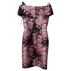 Dolce & Gabbana Robe En Lurex Fleuri à Epaules Dénudées En Polyester Noir -ModeChic Magasin 862350 5