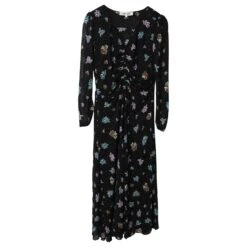 Diane Von Furstenberg Robe Mi-longue Vanessa Froncée à Fleurs En Viscose Noire -ModeChic Magasin 863359 4