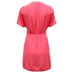 Maje Robe D'été Froncée Col V En Soie Rose Fuchsia -ModeChic Magasin 863376 3